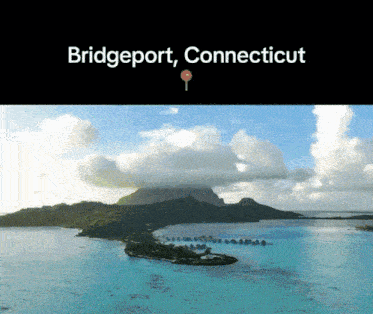 an aerial view of a small island in the middle of a body of water with the words bridgeport connecticut above it