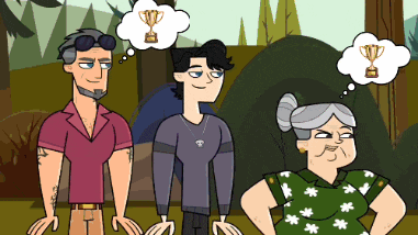 a cartoon of a man a woman and a boy with trophies in their heads