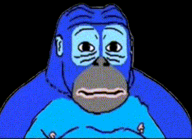 a cartoon of a blue gorilla without a shirt