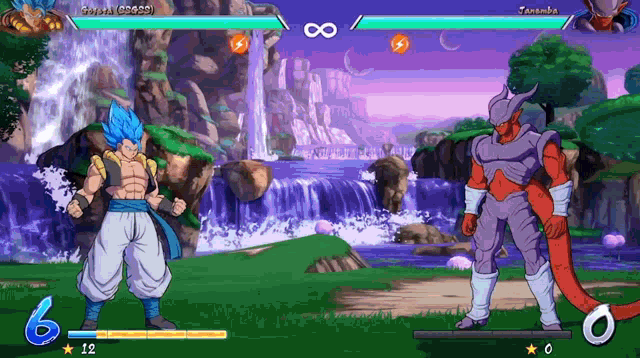 a screenshot of a video game shows two characters fighting each other