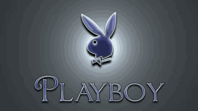a blue playboy bunny logo on a grey background
