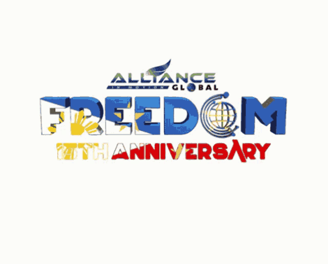 alliance global freedom 15th anniversary logo with a flag on it
