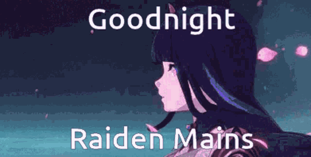 a video game character is standing in front of a cherry blossom tree with the words goodnight raiden mains