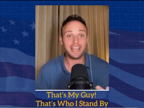 a man is speaking into a microphone with the words that 's my guy that 's who i stand by