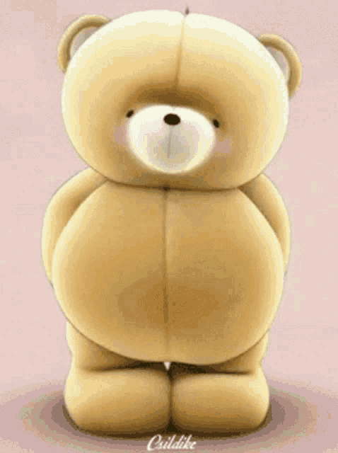a teddy bear with a large belly is standing on its hind legs