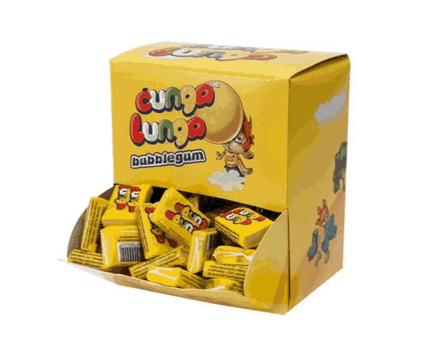 a box of gunga gunga bubblegum with a cartoon character on it