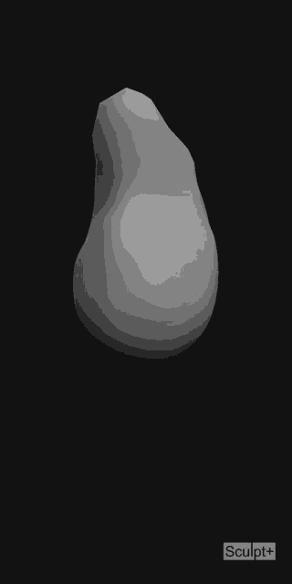 a 3d model of a pear on a black background with sculpt + written on the bottom .