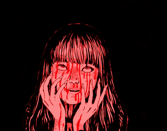 a drawing of a girl with blood dripping from her eyes