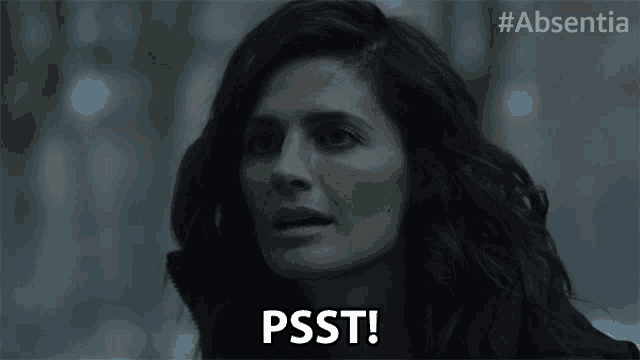 a close up of a woman 's face with the words psst written on it