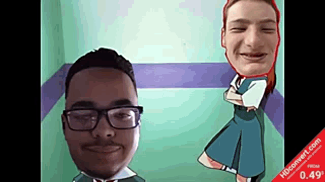 a cartoon of a man and a woman with their faces on a screen that says hdconvert.com