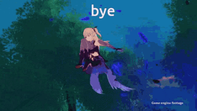 a video game character is flying through the air with the word bye written on the bottom
