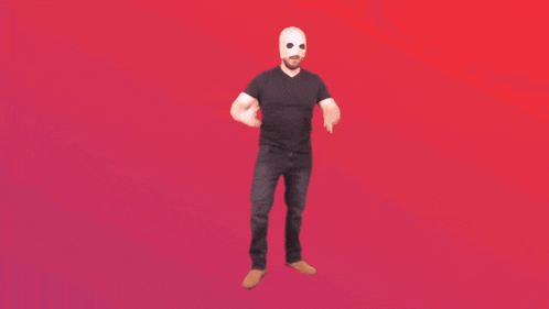 a man in a mask is dancing with a speech bubble that says bring it on