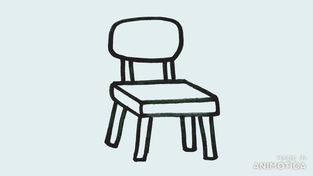 a person is drawing a chair with a marker on a white board