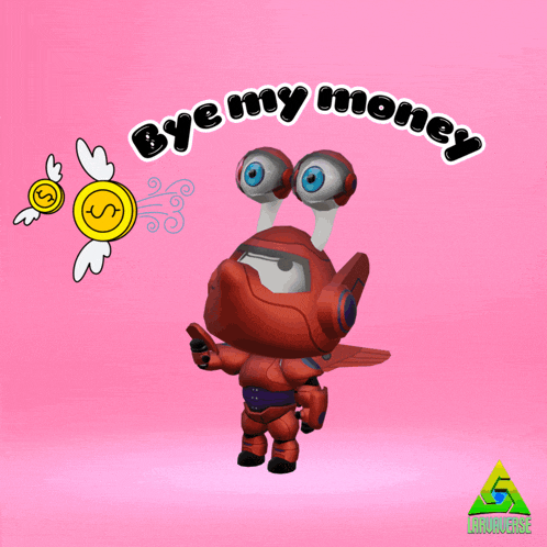 a cartoon character says bye my money and has wings