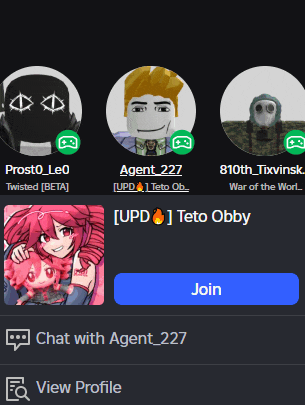 a screenshot of a chat with agent 227 with a blue join button
