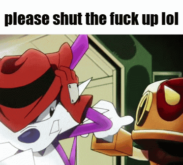 a picture of a cartoon character with the words please shut the fuck up lol at the bottom