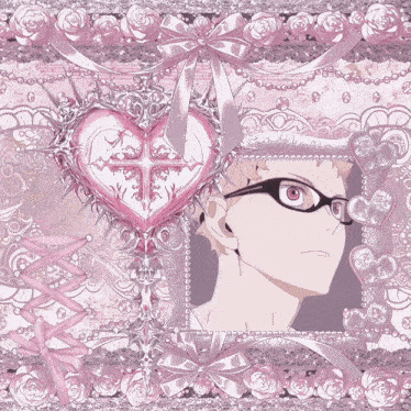 a picture of a boy with glasses and a pink heart