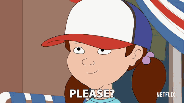 a cartoon of a girl asking for a please