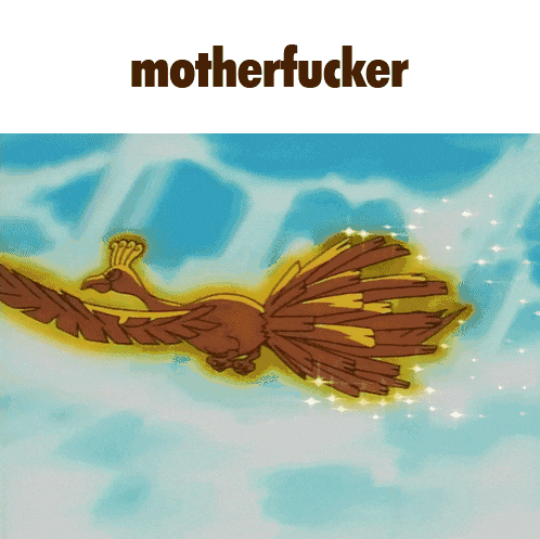 a cartoon of a bird flying in the sky with the words motherfucker above it