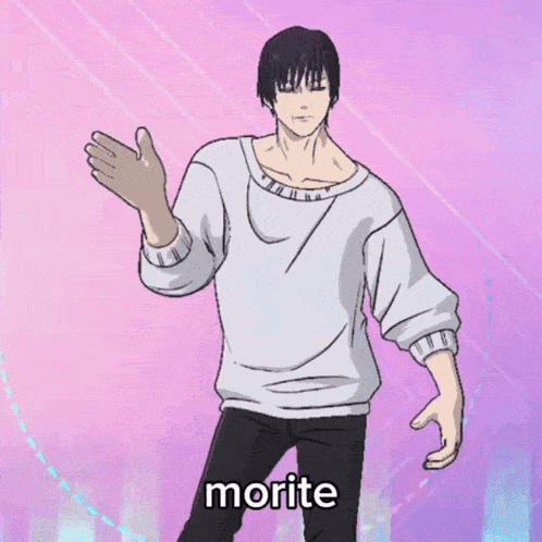 a man in a white sweater is dancing and the word moritz is on the bottom right