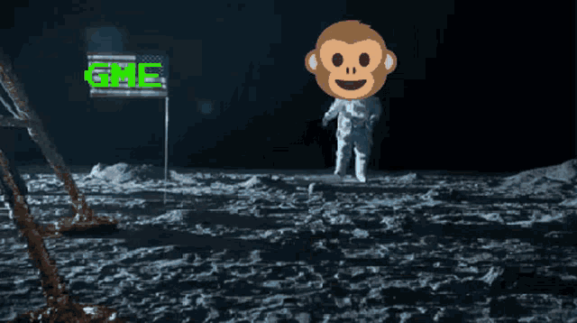 a cartoon of a monkey and a man standing on the moon