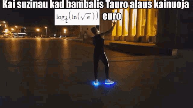 a man wearing glow in the dark shoes stands in front of a sign that says log in