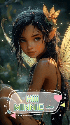 a fairy with a flower in her hair and the name minnie on the bottom
