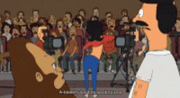 a cartoon shows a man and a woman dancing in front of a crowd of people