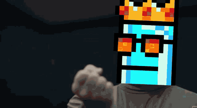a pixelated face with a crown on it