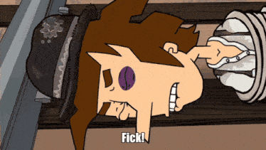 a cartoon of a man with a purple eye and the word fick on the bottom