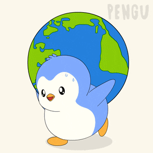 a penguin is carrying a globe on its back with the word pengu below it