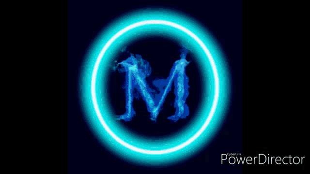 the letter m is surrounded by a neon circle