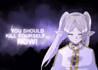 a cartoon character with the words " you should kill yourself now "