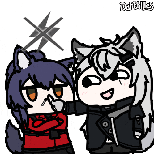 a drawing of a wolf and a girl with darthills written on the bottom right