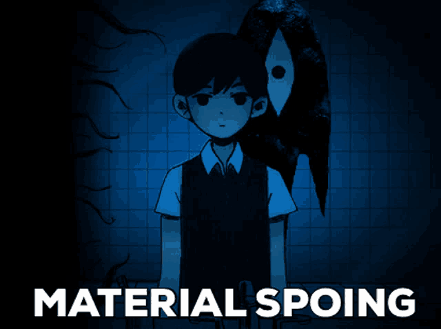 a poster for material spooing shows a boy and a ghost