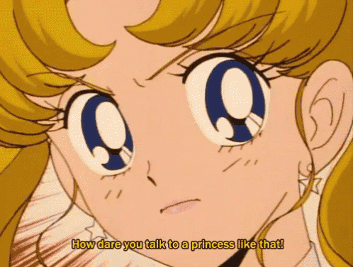 a cartoon of a girl with the words " how dare you talk to a princess like that "