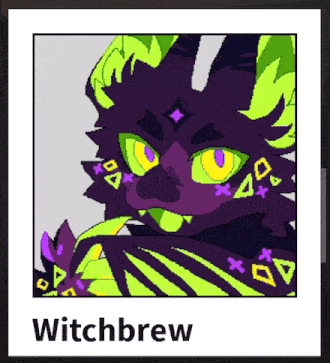 a pixel art drawing of a cat with the name witchbrew