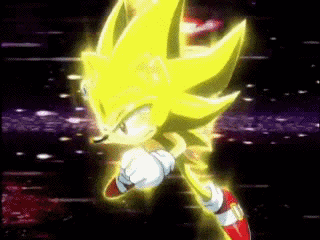 a sonic the hedgehog with a yellow head and red feet