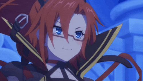 a girl with red hair and blue eyes is smiling