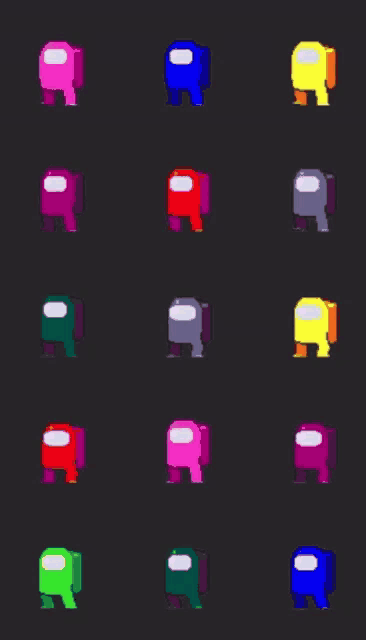 among us characters are displayed in different colors on a black background