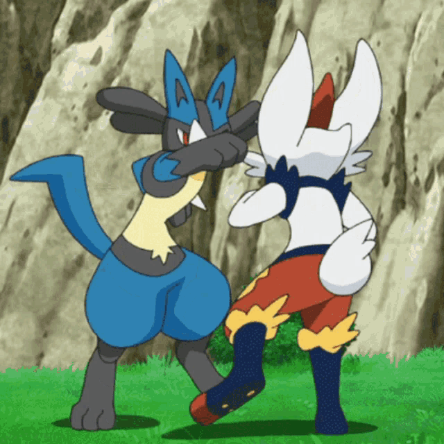 two cartoon characters are standing next to each other and one has the letter a on his head