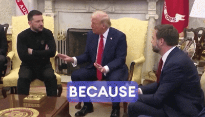 a group of men are sitting around a table with a sign that says " because " on it