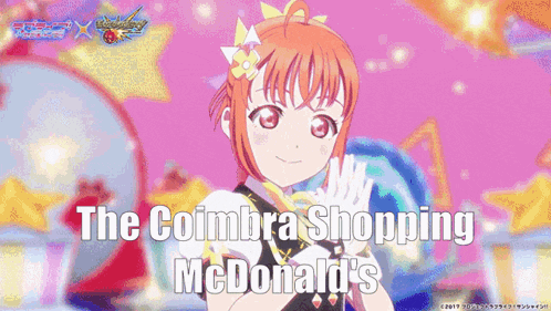 a picture of a girl with the words " the coimbra shopping mcdonald 's " on the bottom