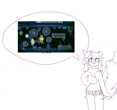 a drawing of a person standing next to a screen with gears on it