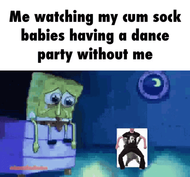 a cartoon of spongebob and a picture of a man dancing