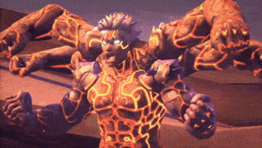 a cartoon character with glowing eyes and arms
