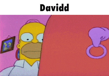 a cartoon of homer simpson peeking out from behind a wall with the word davidd above him