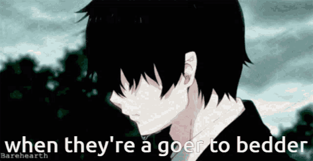 a picture of a boy with the words " when they 're a goer to bedder " below it