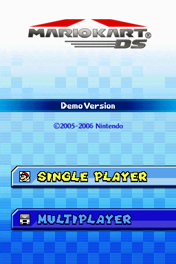 a mario kart ds demo version is displayed on a blue background