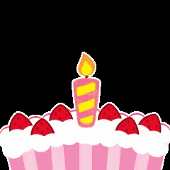 a cupcake with strawberries and a pink candle on top